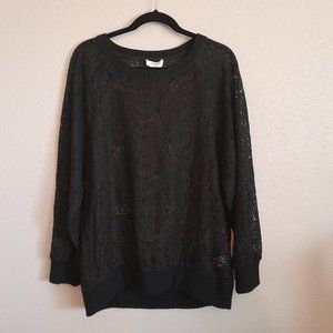 Umgee Lace Long Sleeve Pullover Tunic Length Oversized Size M